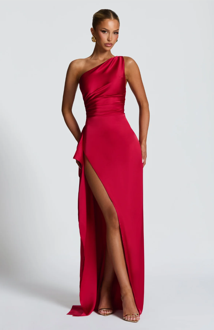 Veloura One Shoulder Satin Maxi Dress